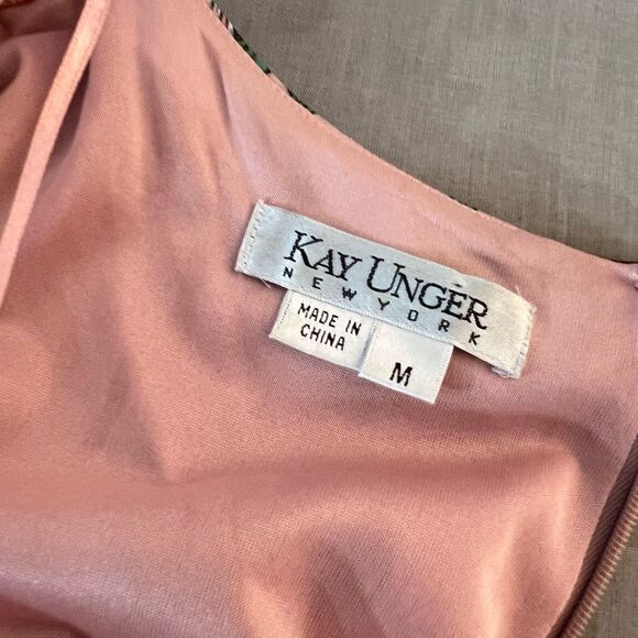 Kay Unger Dusty Pink Floral Short Sleeve Ruched Bodycon Dress Medium - Picture 8 of 11